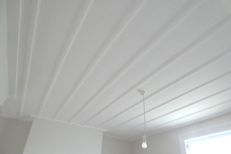 Battened white ceilings painted
